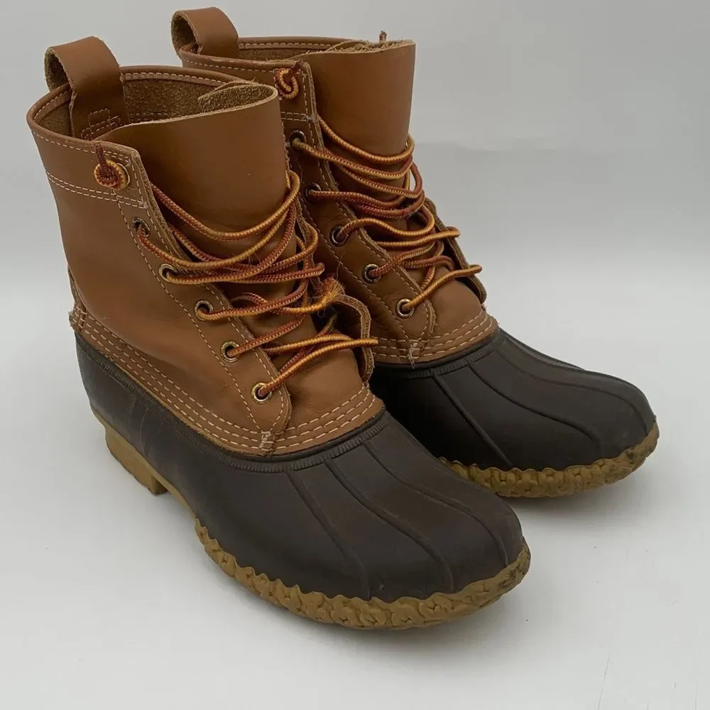 LL Bean Made in Maine Brown and tan Duck Boots men’s size 8.5 or Womans 9.5 - Picture 2 of 14